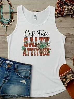 Cute Face Salty Attitude Tank Top • Western Floral Graphic • Country Girl Summer